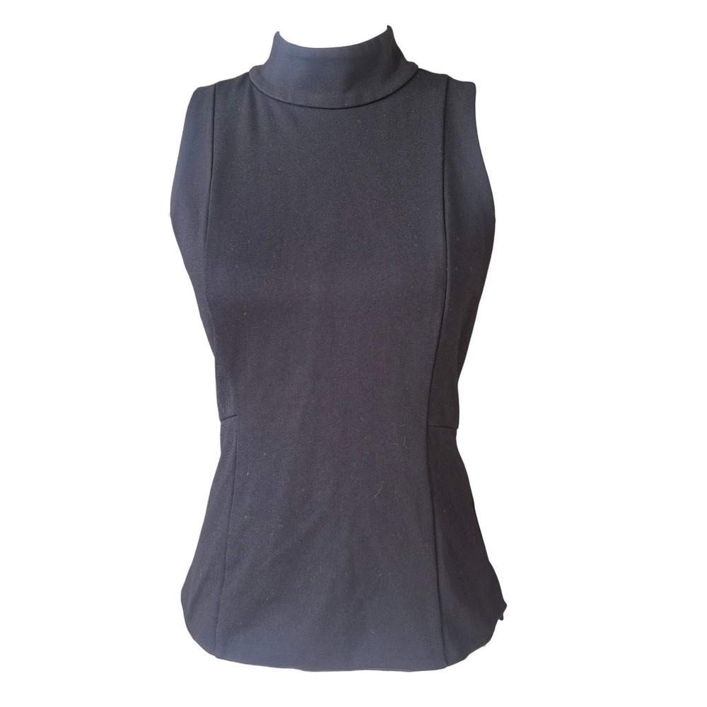 WHBM Black Mock Neck Top Full Zip Back Sleeveless Size 6 Goth Corporate Grunge - Picture 3 of 10